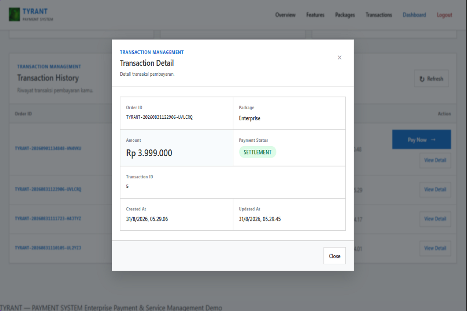TYRANT Payment System Service Package