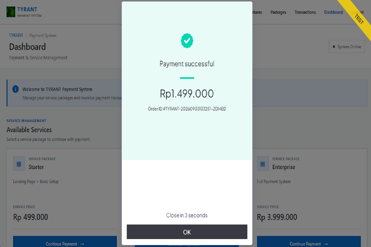 TYRANT Payment System Service Package