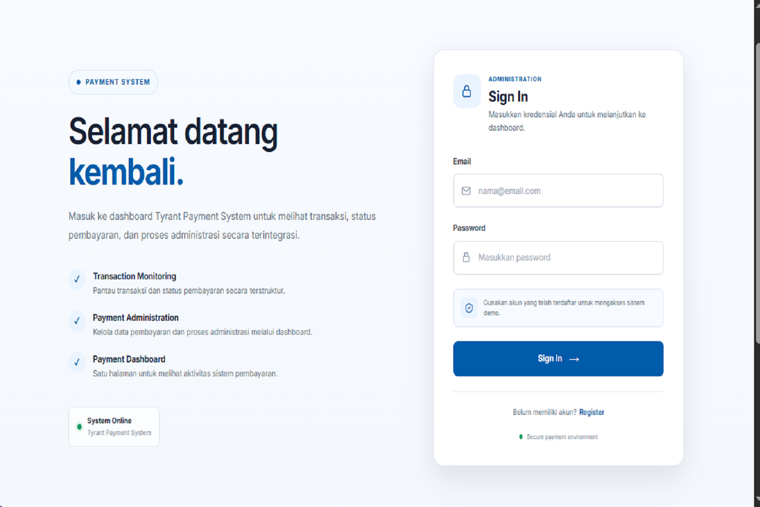 TYRANT Payment System Payment Page