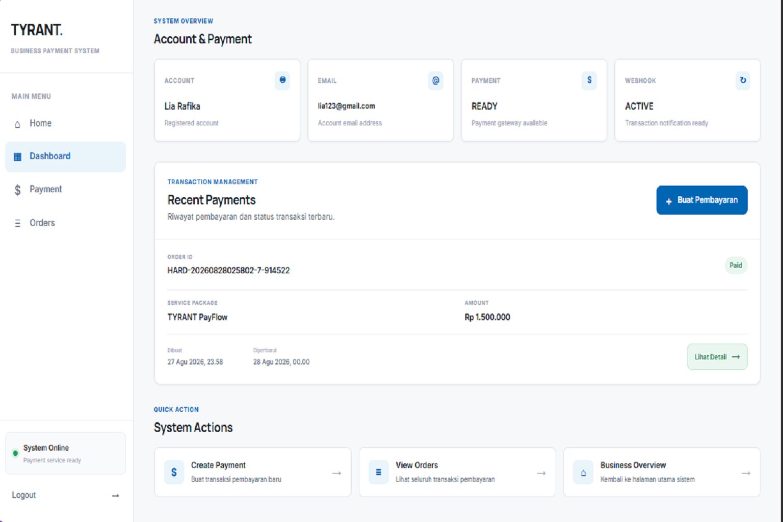 TYRANT Payment System Service Package